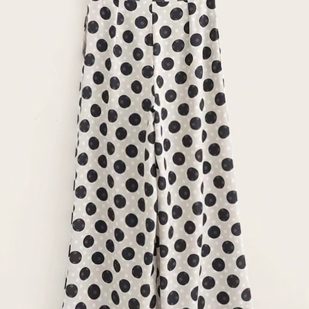 SHEIN White & Black Polka Dot Wide Leg Pants